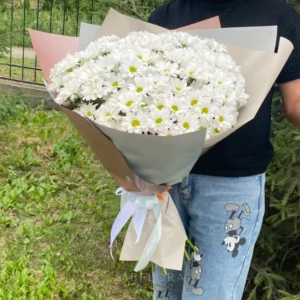 Букет из 19 белых хризантем