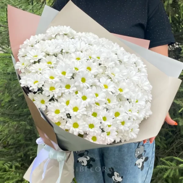 Букет из 19 белых хризантем