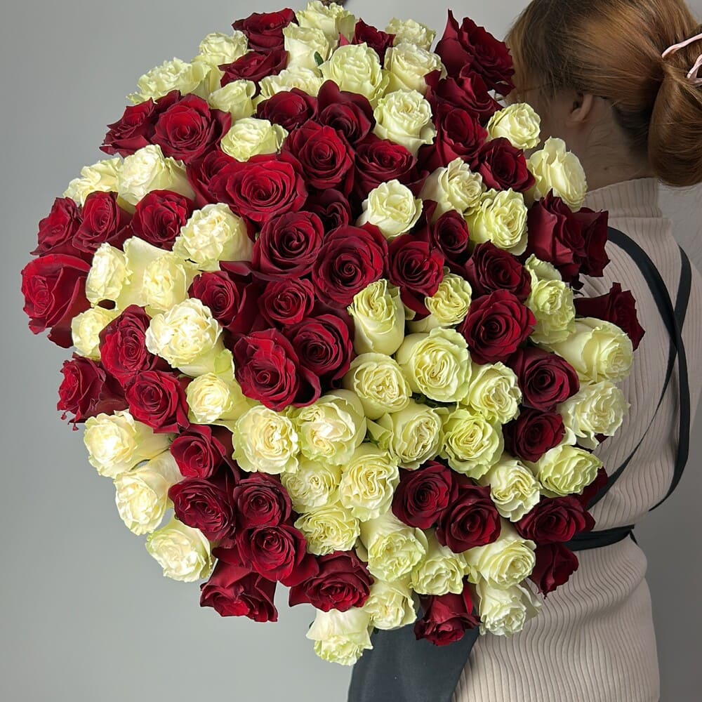 Букет из 101 красной и белой розы №445 Букет из 101 красной и белой розы №445
