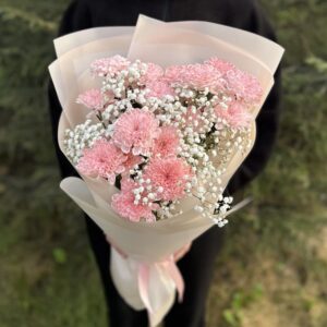 Букет из хризантем и гипсофилы №447